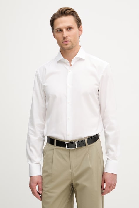 BOSS košile pánská bavlněná HANK bílá hladká 50560731