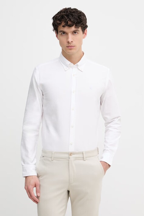 BOSS koszula oxford męska bawełniana ROAN biała gładka 50555920