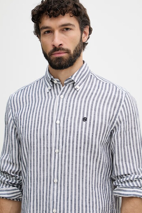 BOSS koszula męska lniana LIAM granatowa 50560595