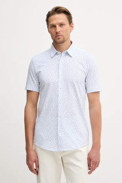 BOSS košile pánská s bavlnou ROAN modrá květinová 50560692