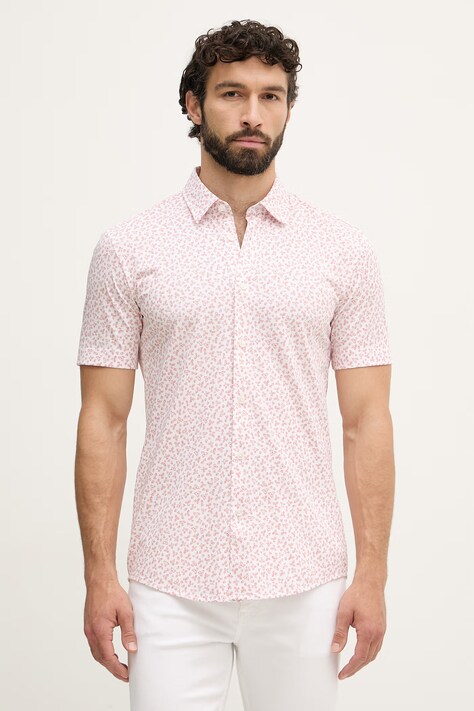 BOSS koszula męska z bawełną ROAN różowa w kwiaty 50560692