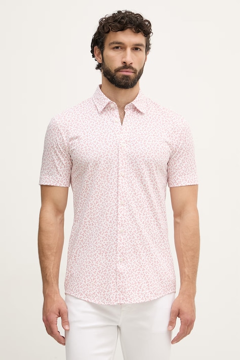 BOSS košeľa pánska s bavlnou ROAN ružová 50560692