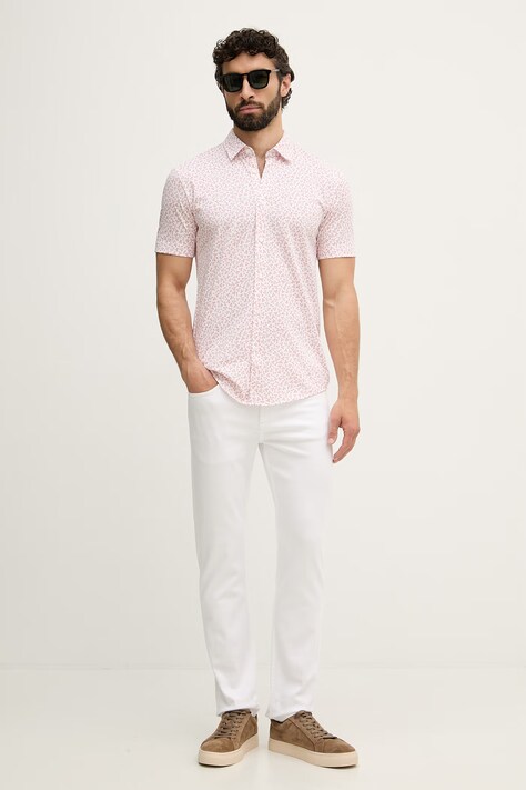 BOSS koszula męska z bawełną ROAN różowa w kwiaty 50560692