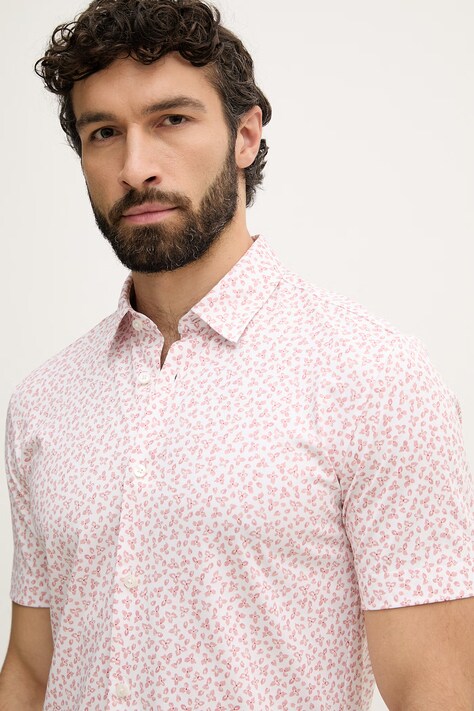 BOSS koszula męska z bawełną ROAN różowa w kwiaty 50560692