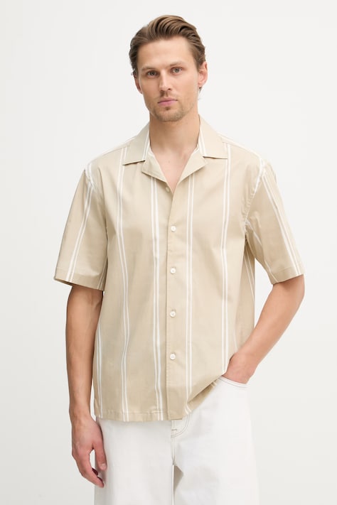 BOSS πουκάμισο ανδρικό βαμβακερό με ελαστάν LARS μπεζ ριγέ 50561415