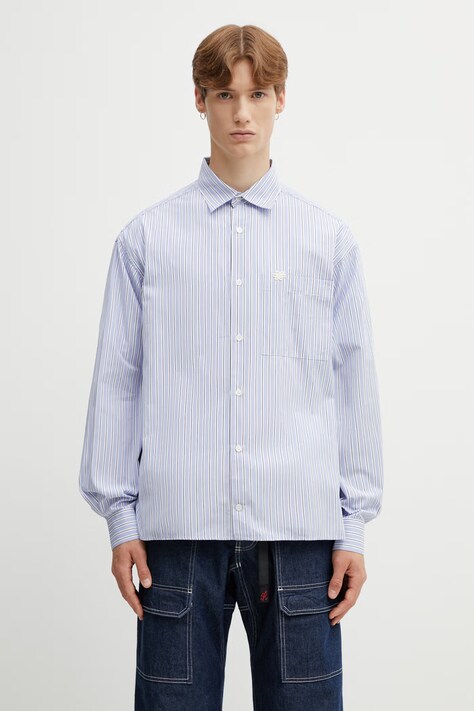 Filling Pieces Pinstripe koszula bawełniana męska niebieska w paski
