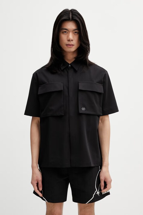 Filling Pieces Drapy koszula męska z wiskozą czarna gładka 412655501295.130