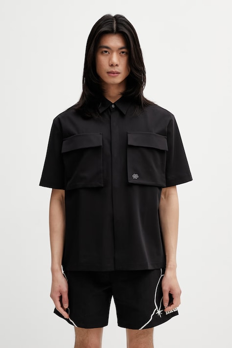 Filling Pieces Drapy koszula męska z wiskozą czarna gładka 412655501295.130