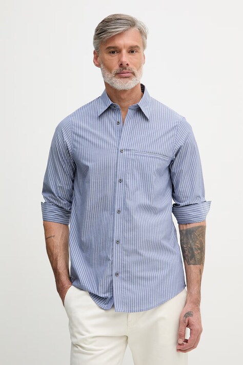 Armani Exchange Košeľa pánska bavlnená modrá s pásikavým vzorom XM002113 AF22549