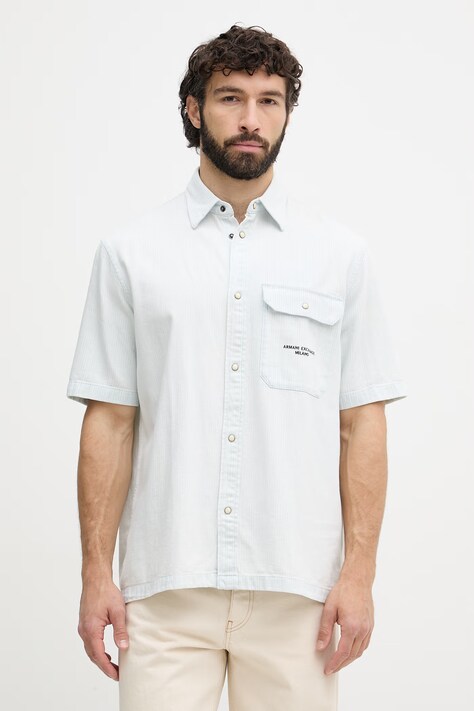 Armani Exchange košeľa pánska bavlnená modrá s pruhmi XM002266 AF22638