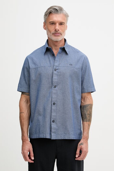 Armani Exchange риза мъжка от памук синя с изчистена шарка XM002283 AF22712