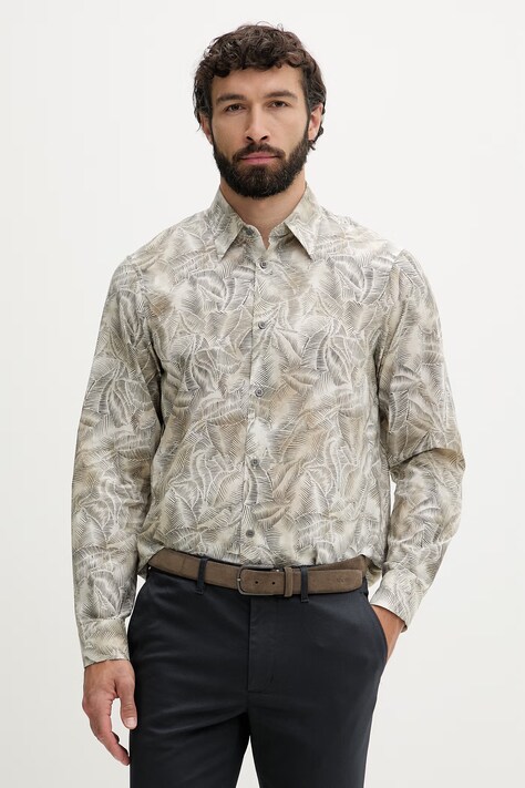 Armani Exchange рубашка для мужчин из хлопка бежевая растительная XM002290 AF22716