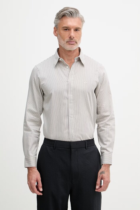 Armani Exchange риза мъжка от памук бежова на райе