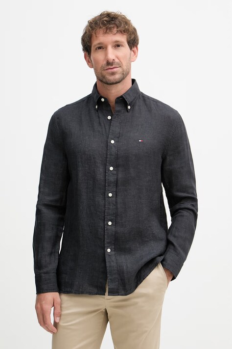 Tommy Hilfiger koszula męska lniana czarna gładka MW0MW41530