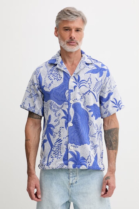 OAS koszula męska bawełniana niebieska roślinna 101001-2015