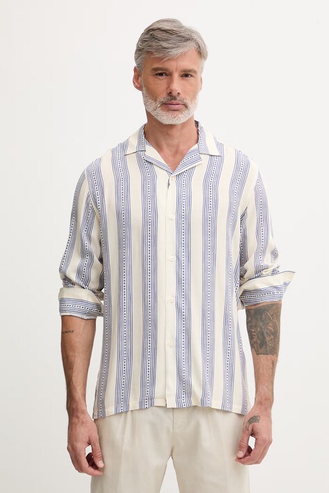OAS koszula męska z wiskozy niebieska w paski 7019-02