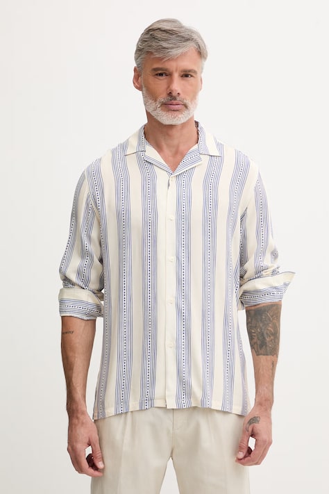 OAS koszula męska z wiskozy niebieska w paski 7019-02