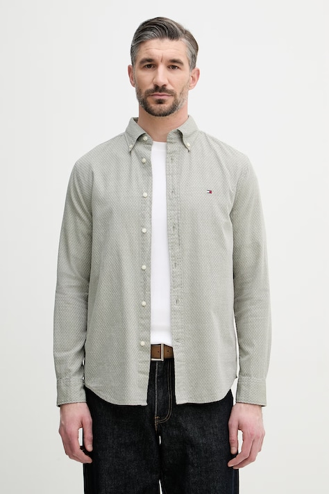 Tommy Hilfiger koszula męska bawełniana zielona MW0MW42442