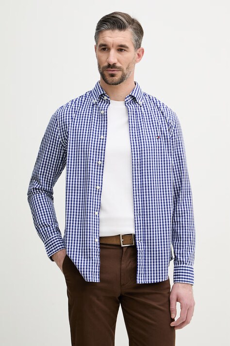 Tommy Hilfiger koszula męska bawełniana niebieska w kratkę MW0MW42445