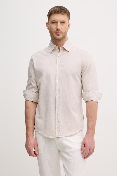 Joop! koszula męska lniana beżowa gładka 30102480