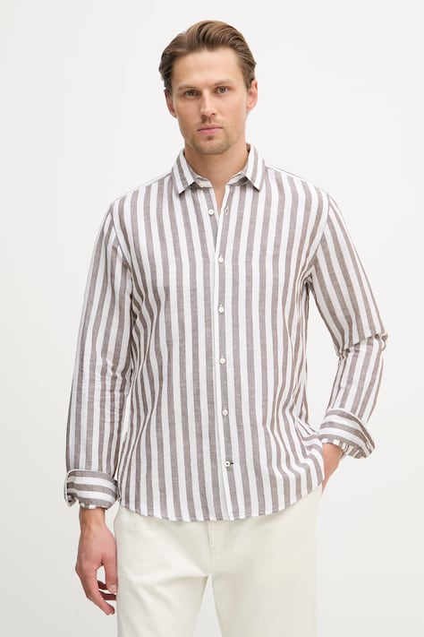 Joop! koszula męska z lnem brązowa w paski 30102693