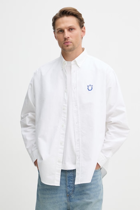 HUGO Blue košulja muška pamučna Ebalto_BD bijela bez uzorka 50561280