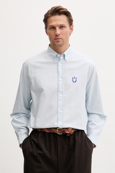 HUGO Blue πουκάμισο ανδρικό βαμβακερό Ebalto_BD μπλε απλό 50561280