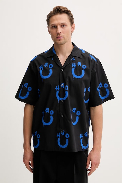 HUGO Blue πουκάμισο ανδρικό βαμβακερό Eligino μαύρο 50561691