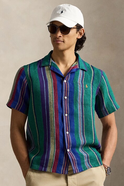 Polo Ralph Lauren YD LINEN V1-WVN-SHIRT koszula lniana męska niebieska w paski 710B14232001