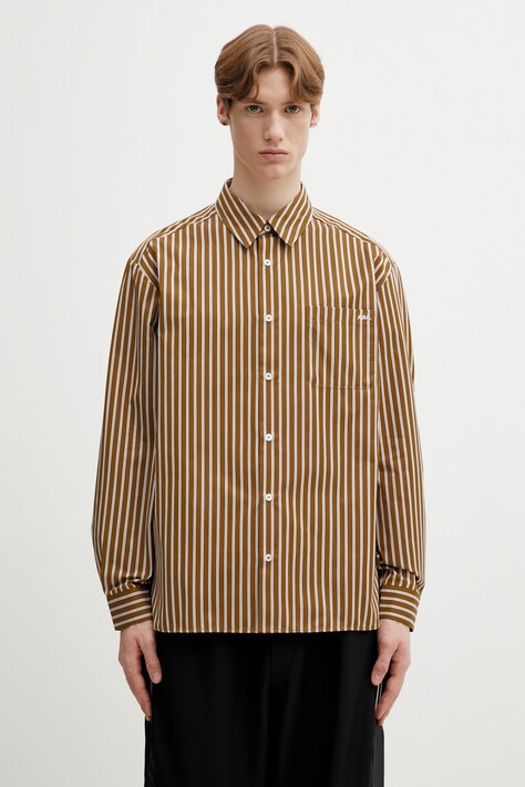 A.P.C. koszula bawełniana Malo Logo męska kolor brązowy relaxed z kołnierzykiem klasycznym COHLH.H12553