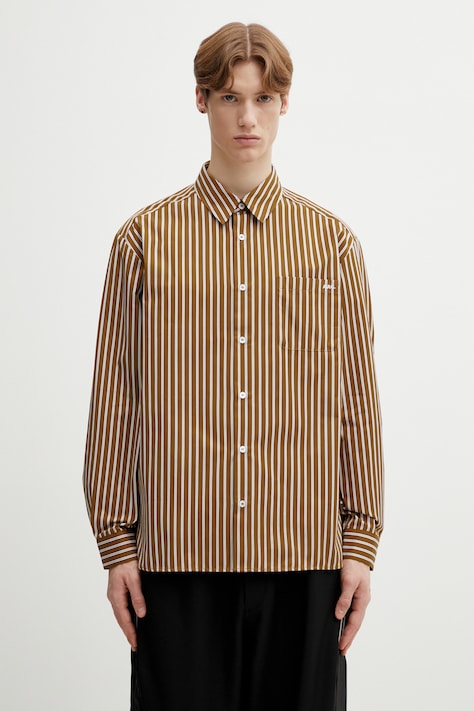 A.P.C. koszula bawełniana Malo Logo męska kolor brązowy relaxed z kołnierzykiem klasycznym COHLH.H12553