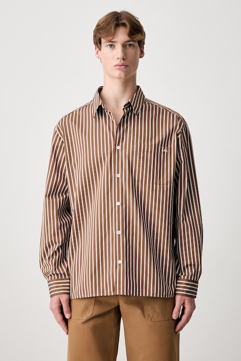 A.P.C. Malo Logo πουκάμισο βαμβακερό ανδρικό καφέ COHLH.H12553
