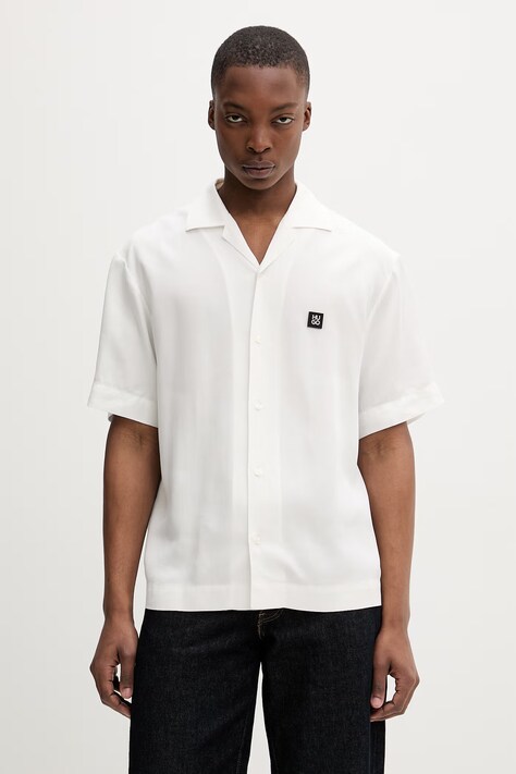 HUGO košeľa pánska z lyocellu Espino béžová hladká 50560593