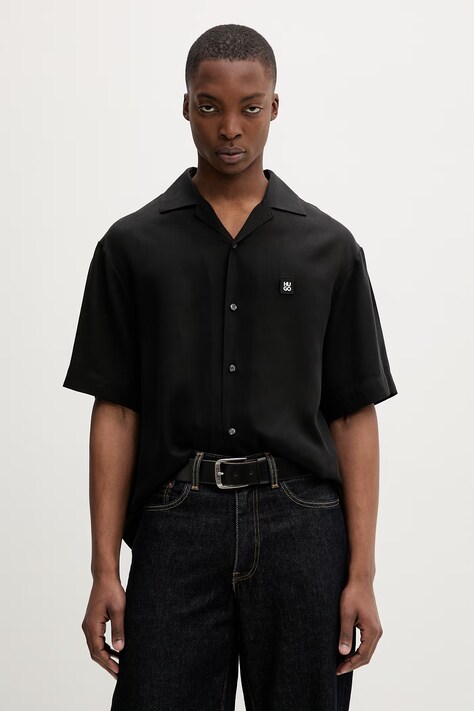 HUGO košeľa pánska z lyocellu Espino čierna hladká 50560593