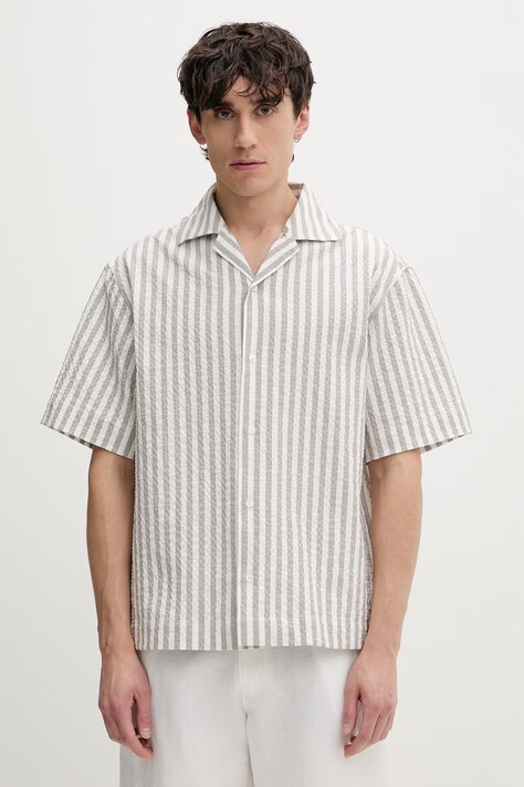 HUGO košulja za muškarce s pamukom Espino bež prugice 50561107