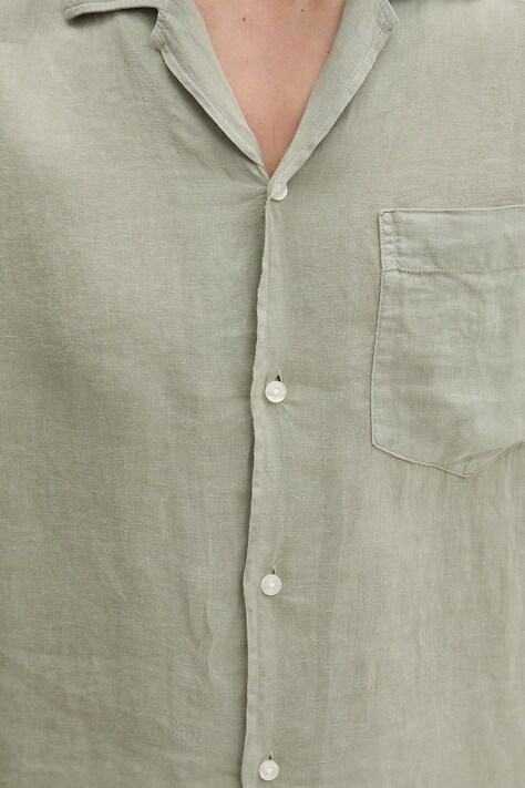 HUGO koszula męska lniana Exolino zielona gładka 50561715