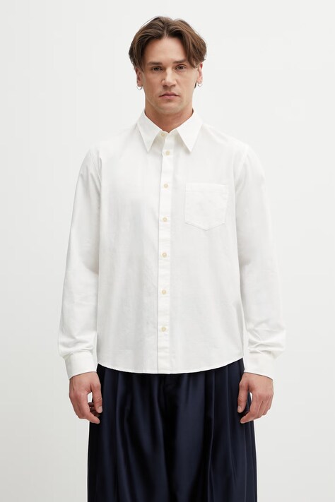 A.P.C. En Lin koszula męska z bawełną beżowa gładka COHNN.H12648