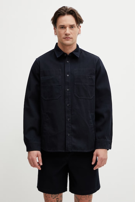 A.P.C. koszula bawełniana męska granatowa gładka COHNZ.M32027