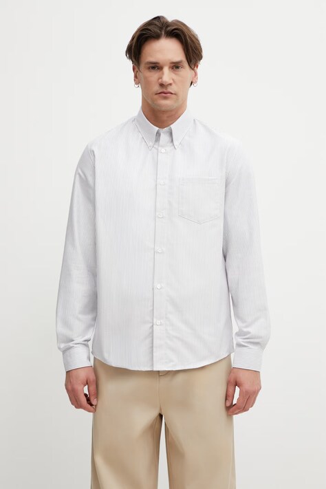A.P.C. koszula męska bawełniana New Greg biała w paski COHOC.H12651