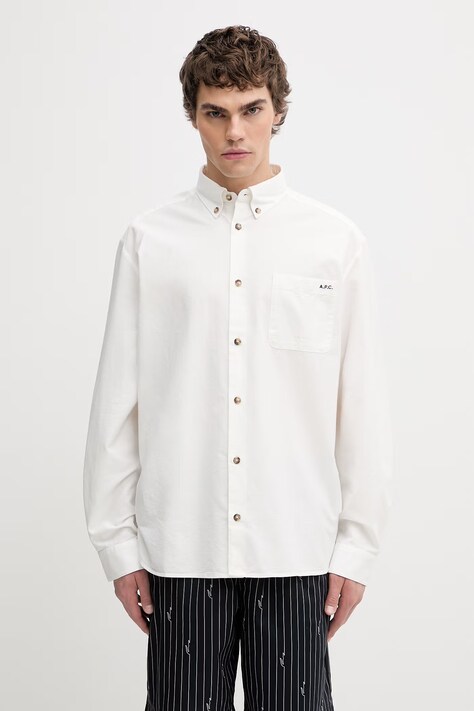A.P.C. koszula męska bawełniana Mateo Logo biała gładka COHOE.H12599