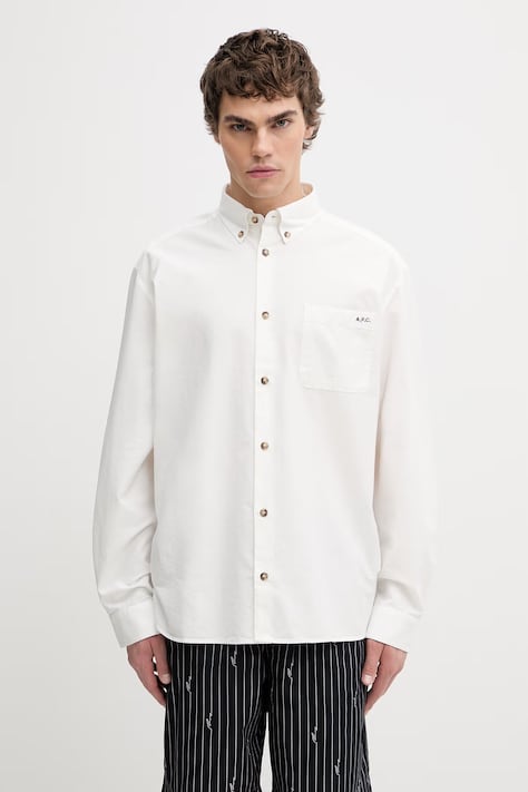 A.P.C. Mateo Logo koszula bawełniana męska biała gładka COHOE.H12599