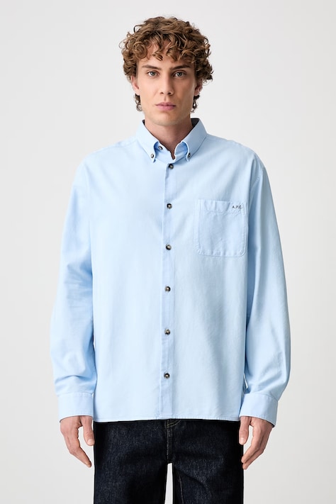 A.P.C. сорочка чоловіча бавовняна Mateo Logo блакитна COHOE.H12599