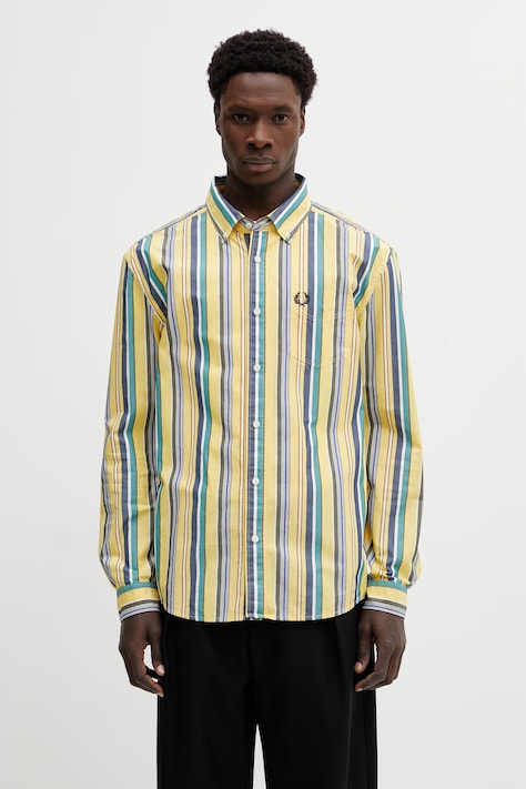 Fred Perry koszula bawełniana męska kolor żółty regular z kołnierzykiem button-down M2432