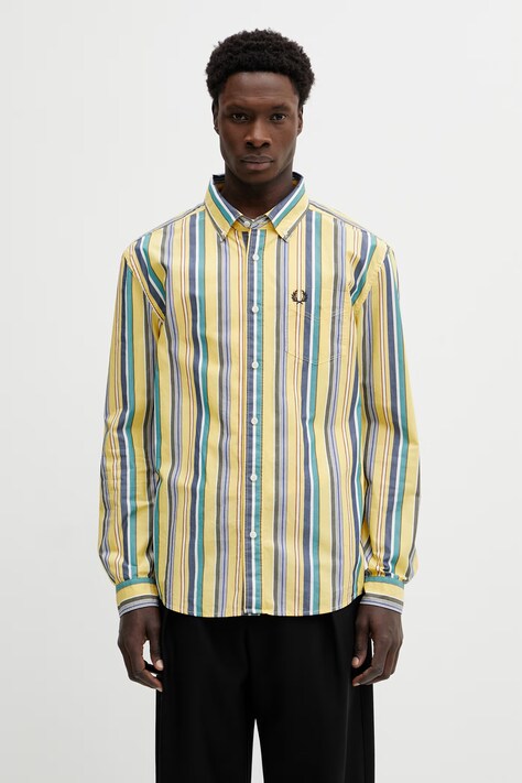 Fred Perry koszula bawełniana męska kolor żółty regular z kołnierzykiem button-down M2432