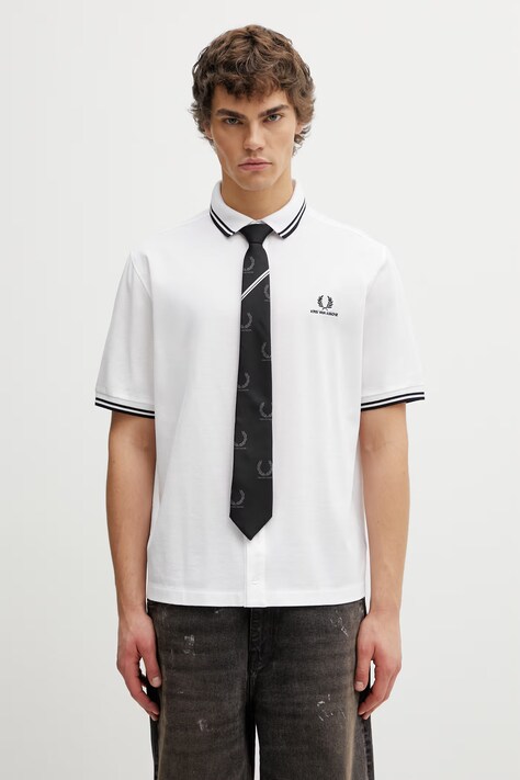 Fred Perry Koszula męska bawełniana x Kris Van Assche biała gładka SM2110