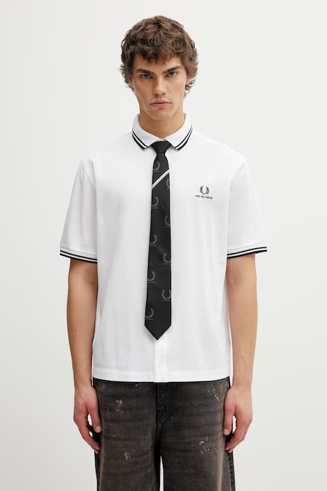 Fred Perry x Kris Van Assche koszula bawełniana męska biała gładka SM2110