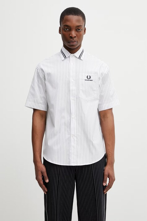 Fred Perry Koszula męska bawełniana x Kris Van Assche biała w paski SM2111