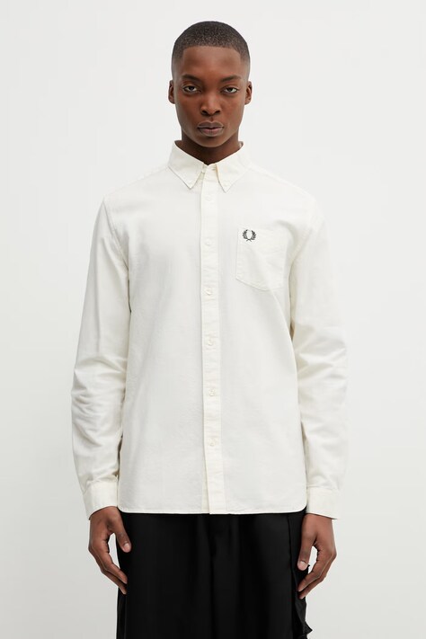Fred Perry koszula bawełniana męska kolor beżowy regular z kołnierzykiem button-down M5516.13B