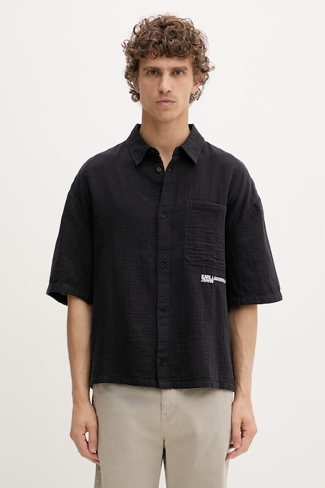 Karl Lagerfeld Jeans cămașă pentru bărbați, din bumbac neagră B2M16012