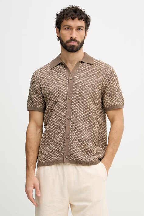 Guess košeľa pánska s prímesou ľanu RYDEN béžová M6GR20 Z0704